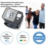 Blutdruckmessgerät mit Risiko-Indikator, einfach ablesbares Display, für präzise Blutdruckmessung zu Hause.