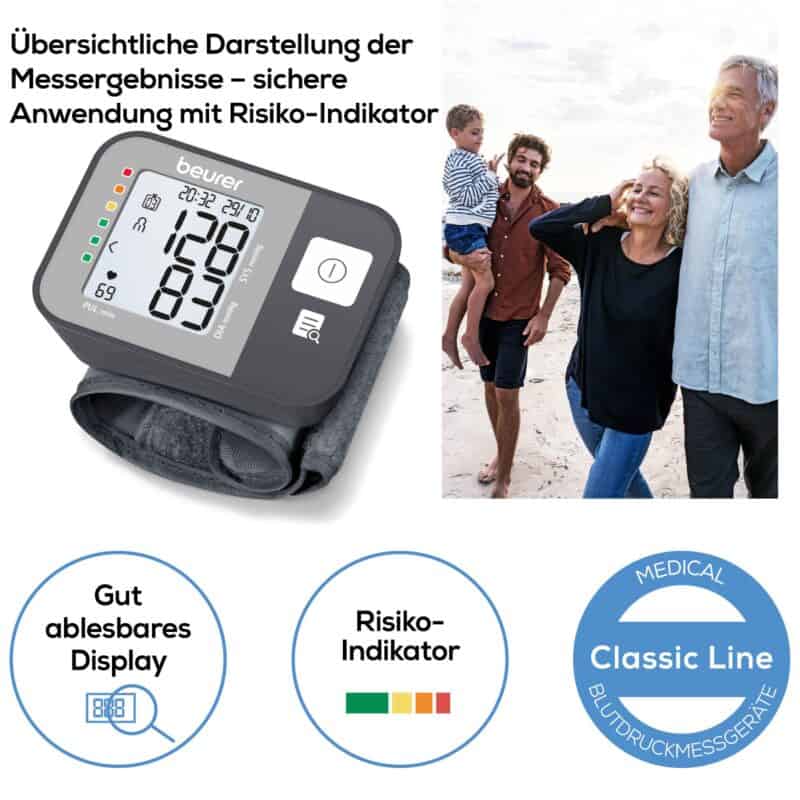 Blutdruckmessgerät mit Risiko-Indikator, einfach ablesbares Display, für präzise Blutdruckmessung zu Hause.