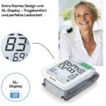 Hochwertiges Blutdruckmessgerät mit großem Display und komfortablen Tragekomfort.