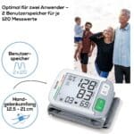 Blutdruckmessgerät mit doppeltem Nutzer-Speicher, großem Display & flexiblem Oberarm.