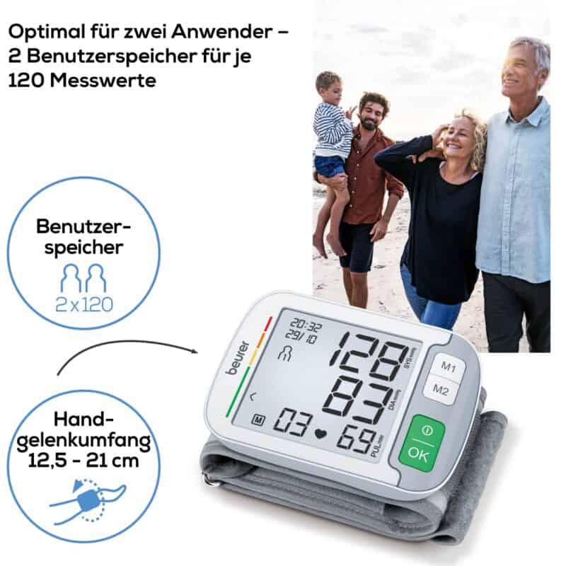 Blutdruckmessgerät mit doppeltem Nutzer-Speicher, großem Display & flexiblem Oberarm.