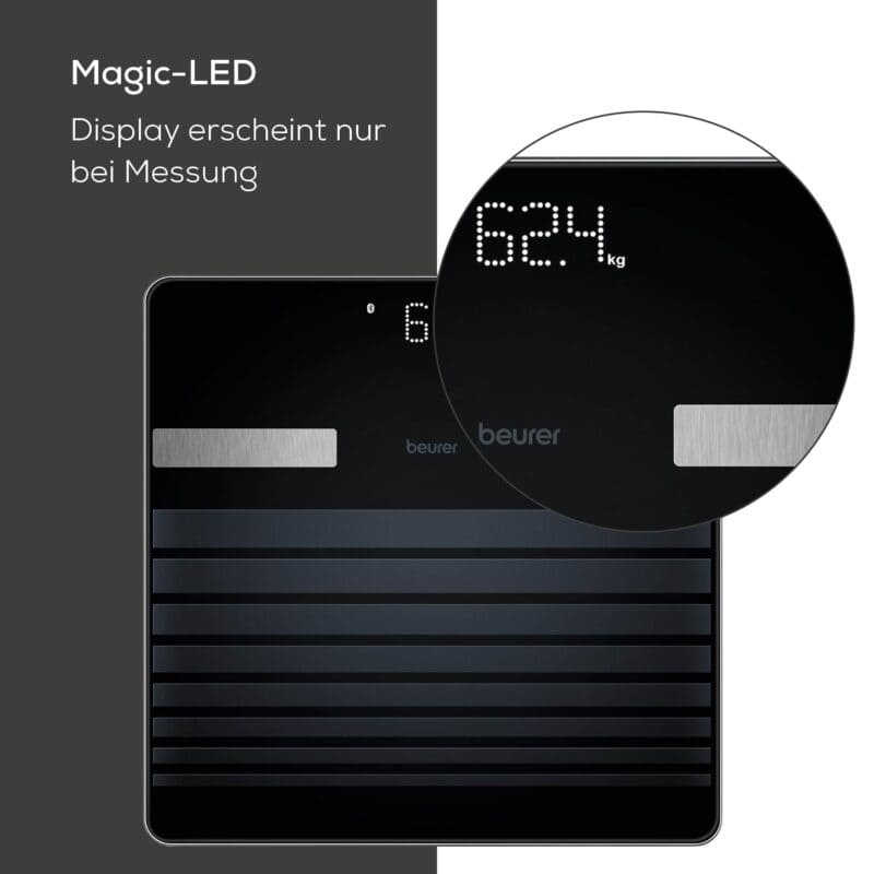 Moderne digitale Waage mit präziser Anzeige, ideal für gesunde Ernährung und Körpergewichtskontrolle.