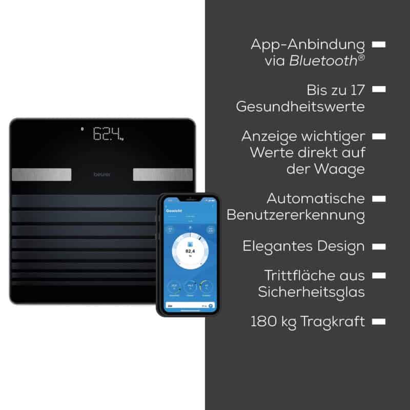 Hochpräzise Körperwaage mit App-Integration und automatischer Nutzererkennung.