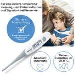 Digitales Fieberthermometer mit Signalton bei Fieber ab 37,8 °C.
