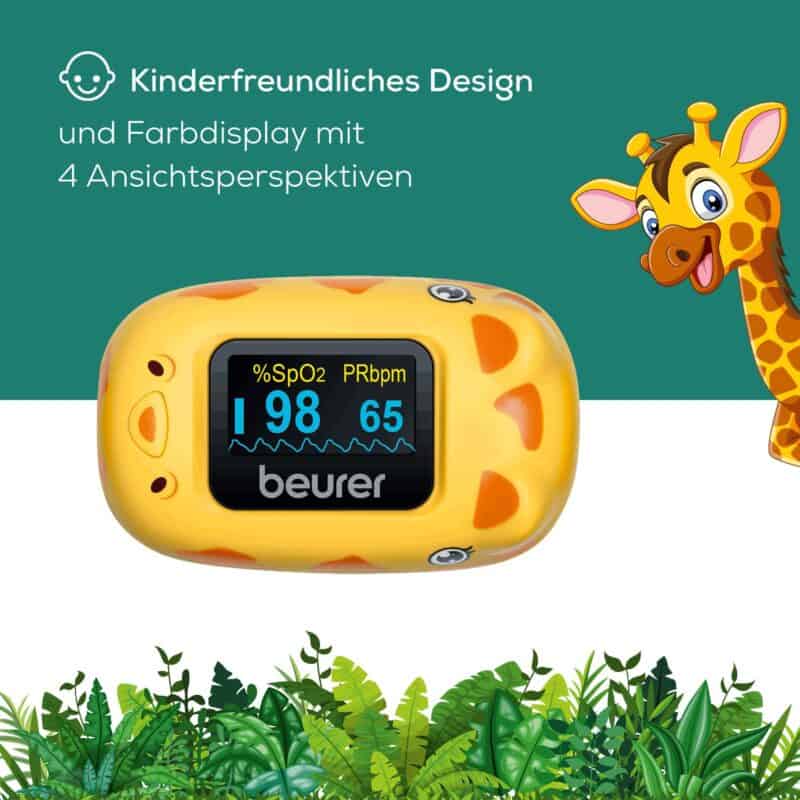 Buntes Baby- und Kinderthermometer mit Tiermotiv und Farbdisplay, digital, kindersicher.