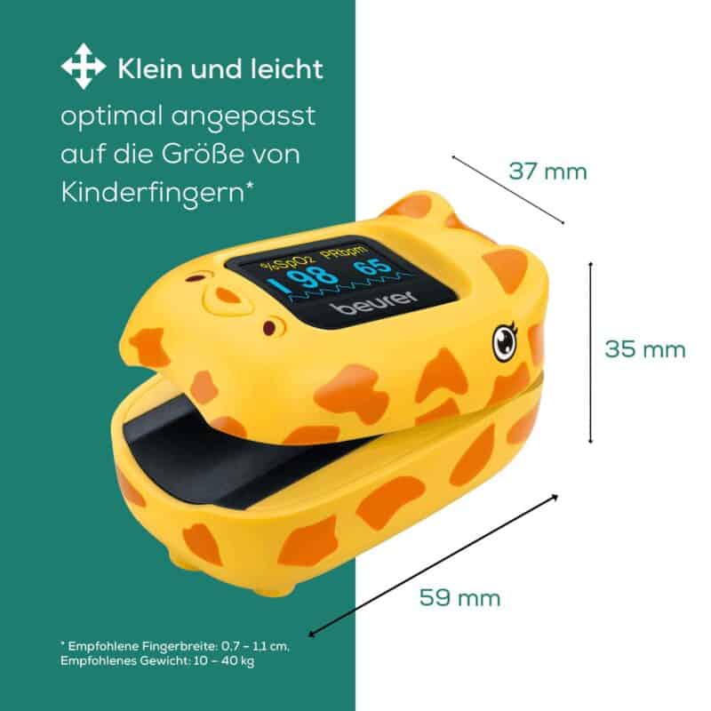 Hübscher Giraffen-Design Kinder-Pulsmesser, speziell für Kinderfingergöße geeignet.