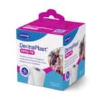 Hautverträgliche, ablösbare Fixierbinde, steril, selbsthaftend, medizinisch.